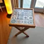 Handcrafted Small Ceramic Accent Table – Pine Wood Decorative Top - 3 Kg