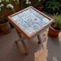 Handcrafted Small Ceramic Accent Table – Pine Wood Printed Top - 3 Kg