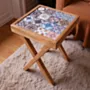 Handcrafted Small Ceramic Accent Table – Pine Wood Pattern Top - 3 kg