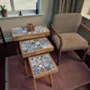 Handcrafted Side Table Set – Pine Wood Ceramic Nesting Tables