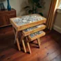Handcrafted Side Table Set – Pine Wood Ceramic Nesting Tables