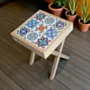 Handcrafted Square Ceramic Table – Teak Wood with Hand-Painted Top