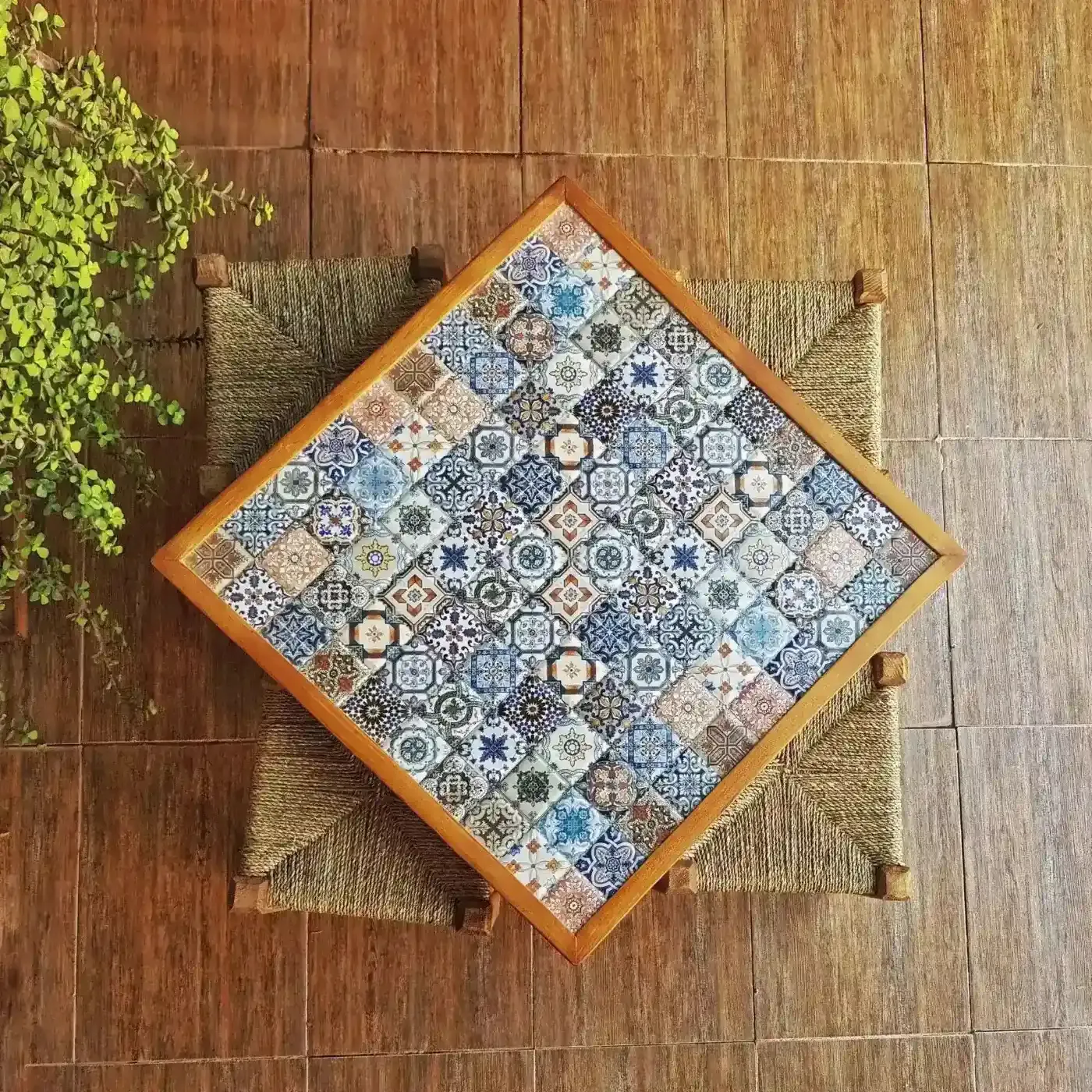 Handcrafted Ceramic Coffee Table – Pine Wood Center Table - (8–10) Kg