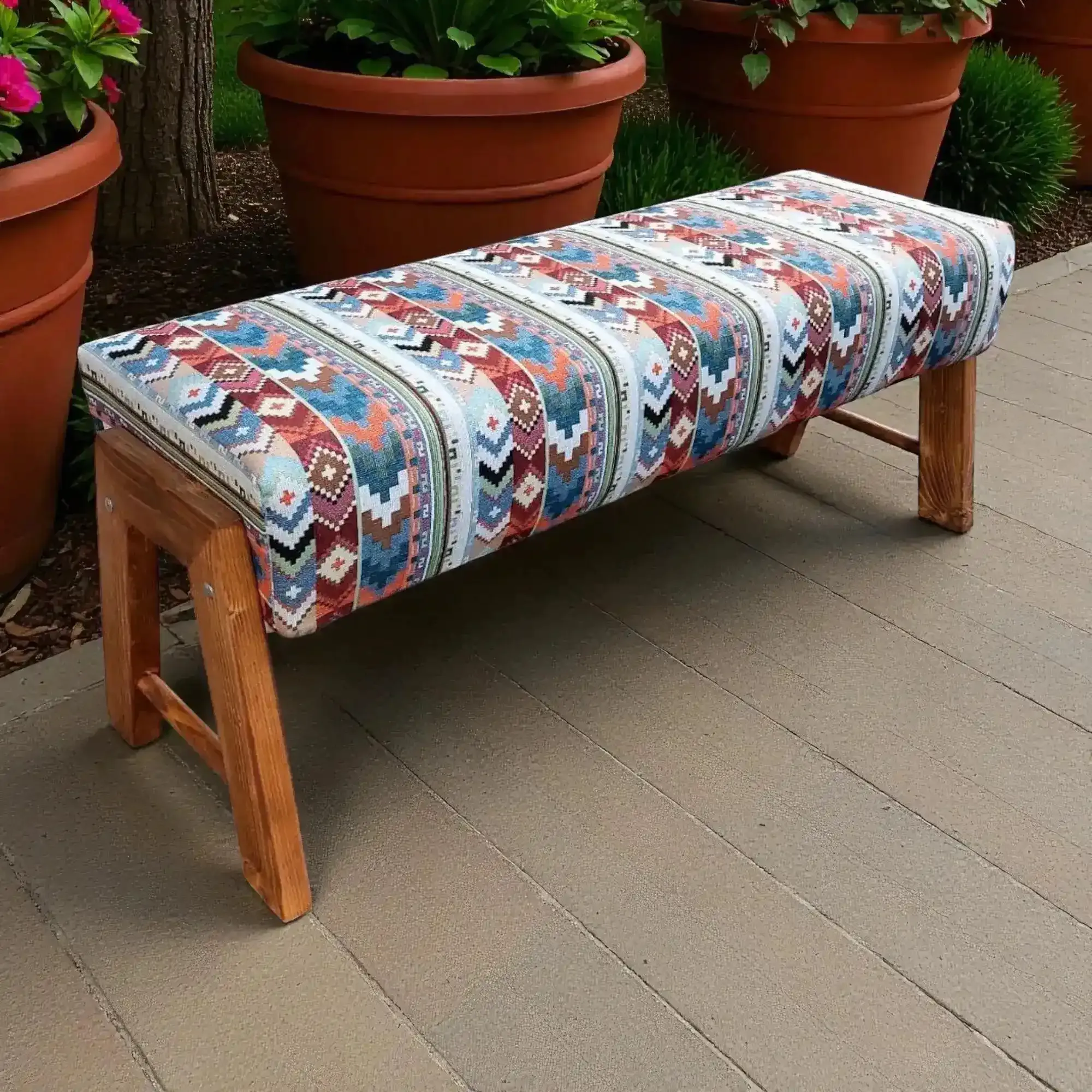 Handcrafted Modern Bench – Pine Wood Cushioned Seating  - (6–8) kg