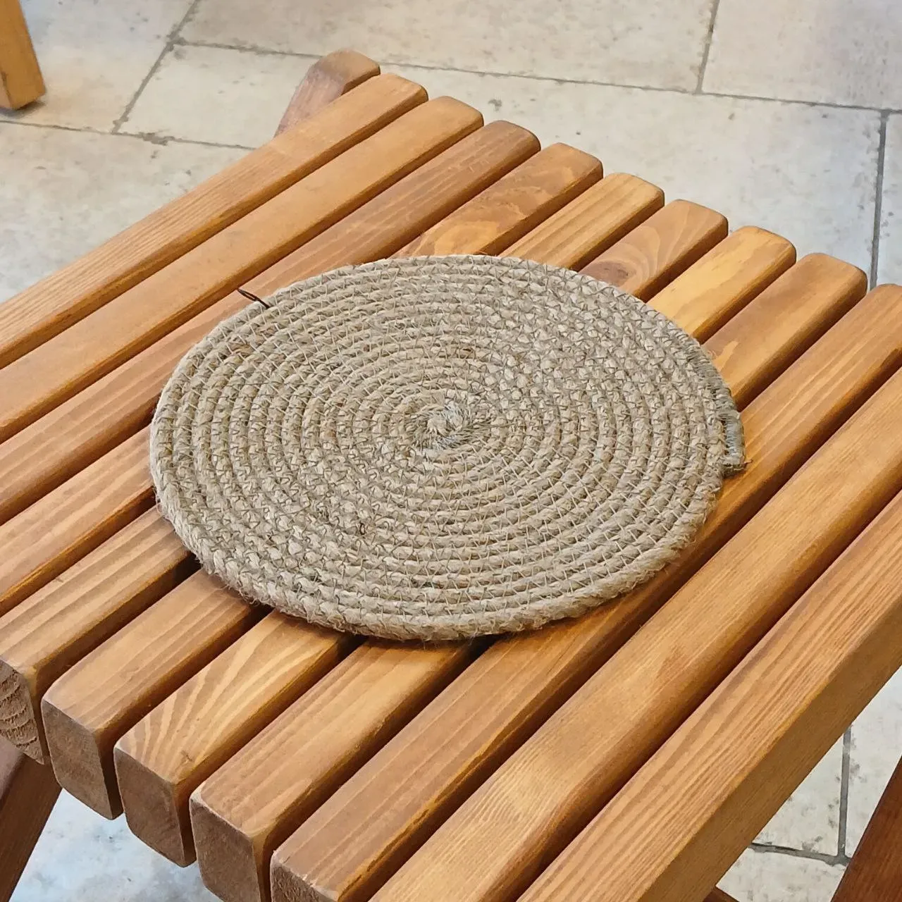 Handcrafted Stitched Jute Coaster – Natural Fiber Table Mat - 23 cm