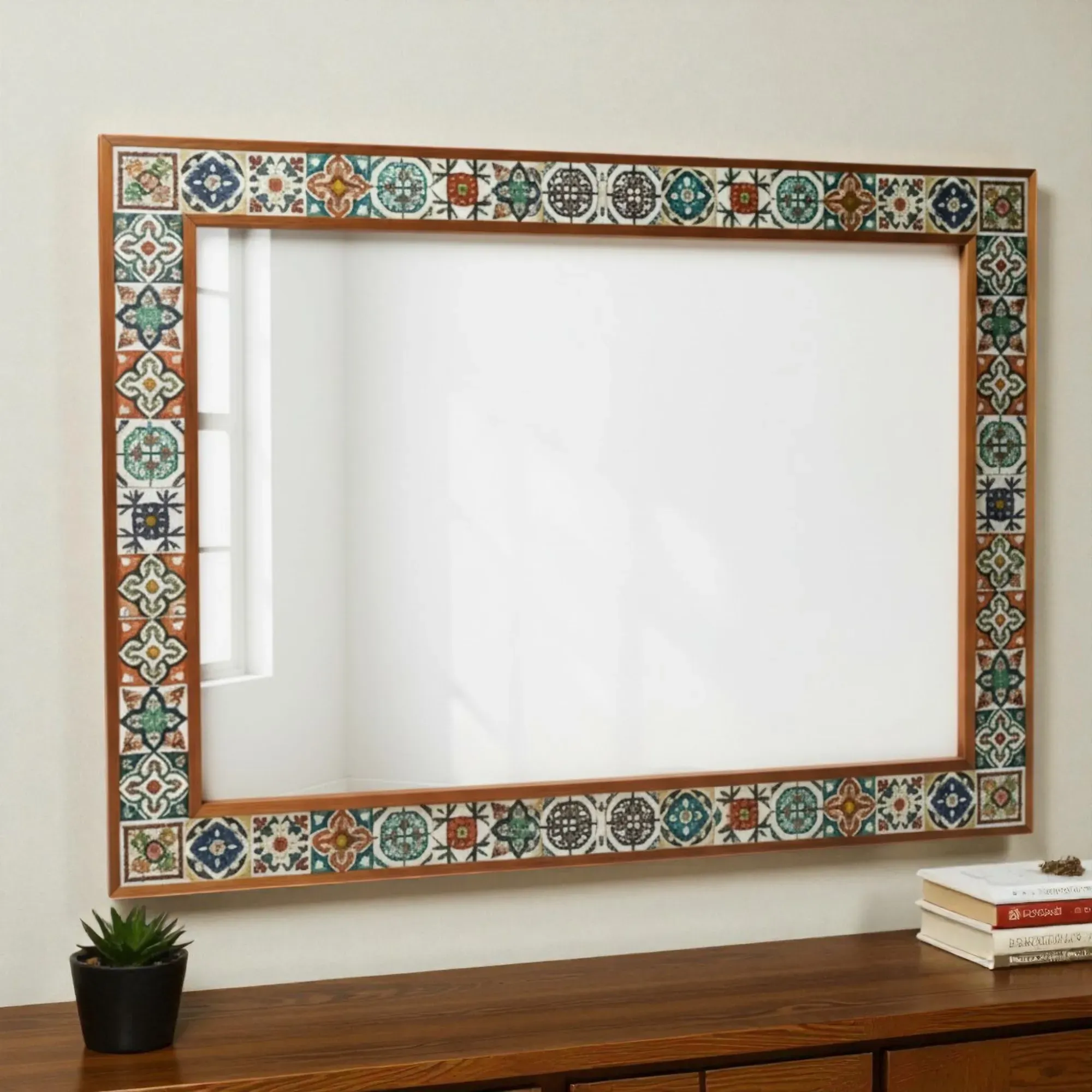 Handcrafted Full-Length Ceramic Mirror – Pine Wood Artistic Finish (160×78 cm)