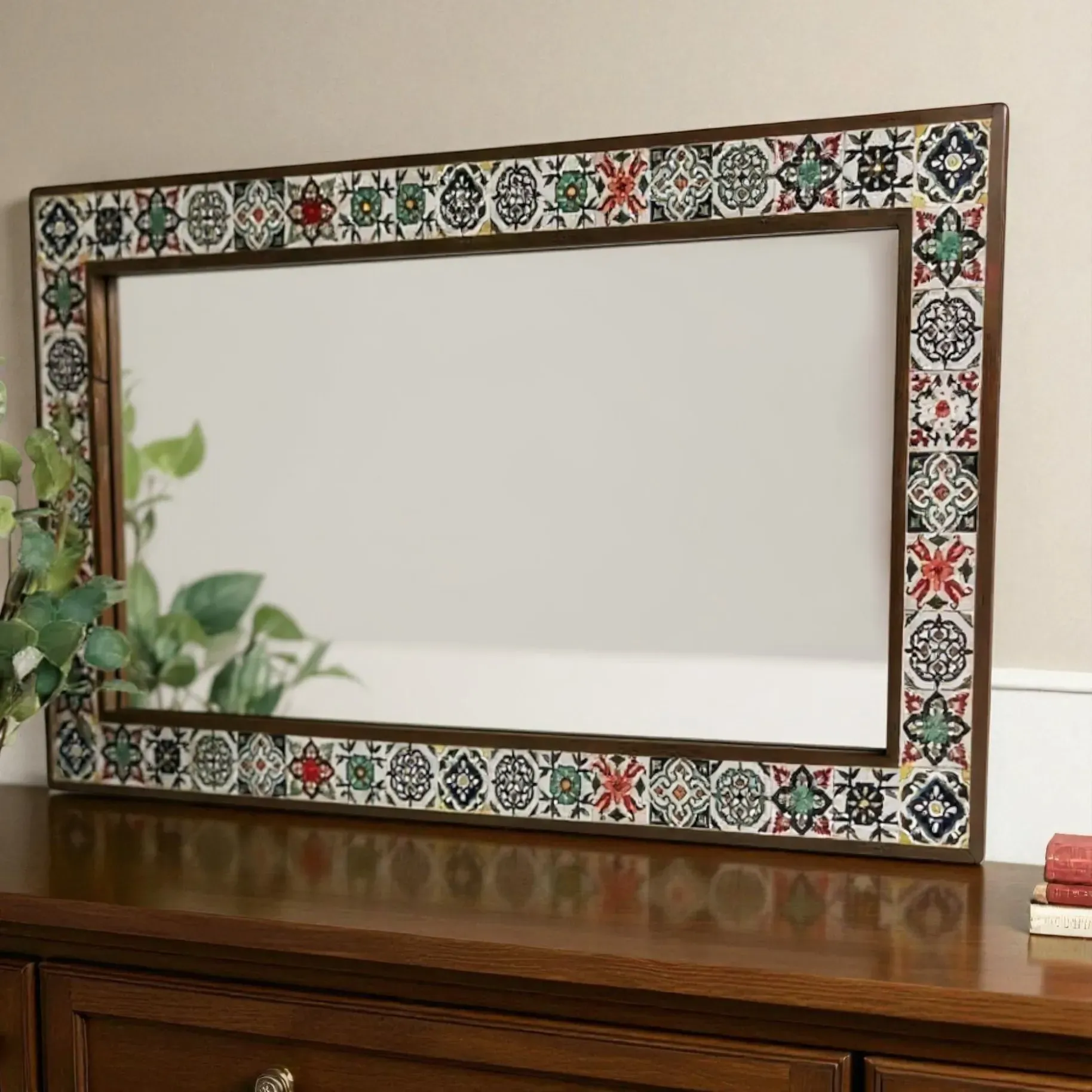 Handcrafted Full-Length Ceramic Mirror – Dark Pine Wood Frame (160×78 cm)