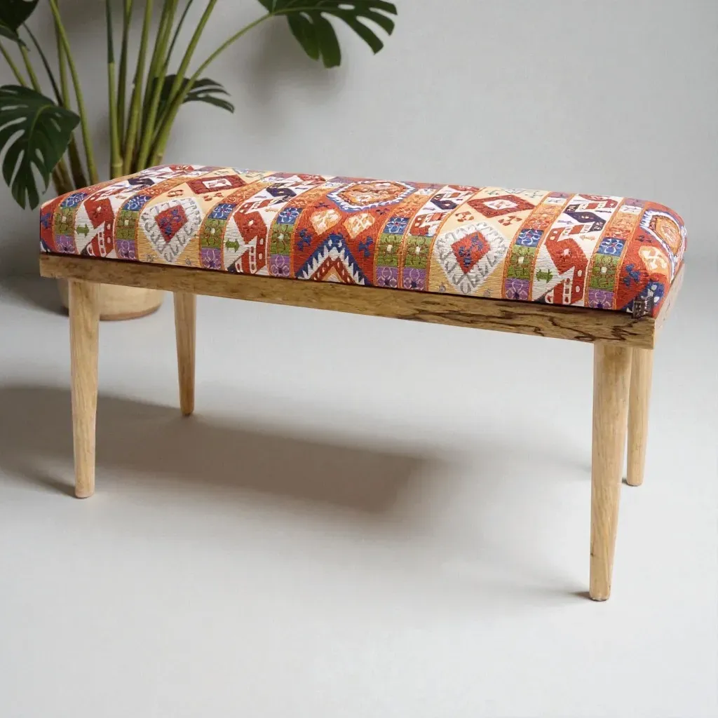 Handcrafted Modern Bench – Teak Wood Cushioned Entry Seating - (6–8) Kg