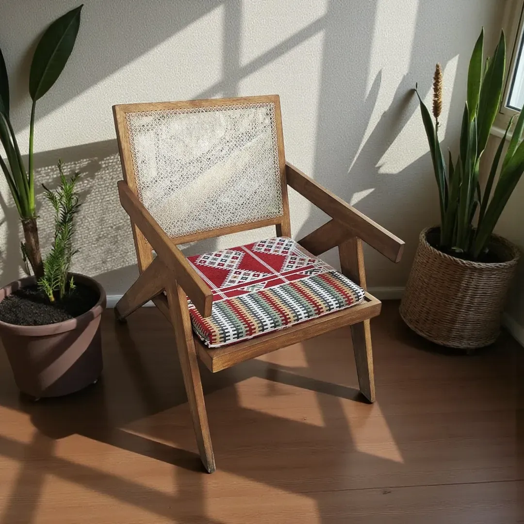 Handcrafted VIP Lounge Chair – Teak Wood Woven Backrest - (8–10) kg