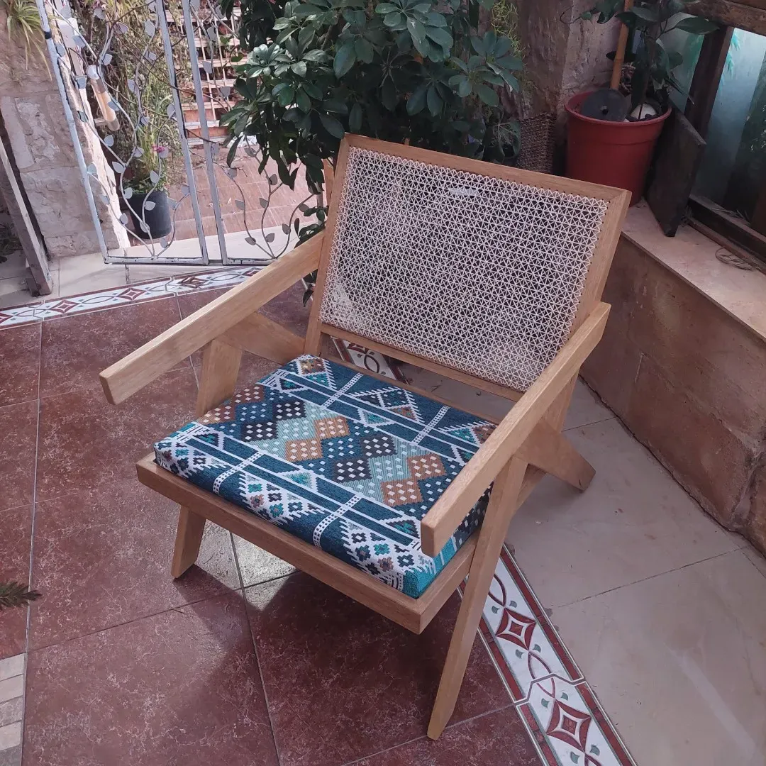 Handcrafted Luxury Teak Chair – Woven Rope Backrest Seating - (8–10) kg