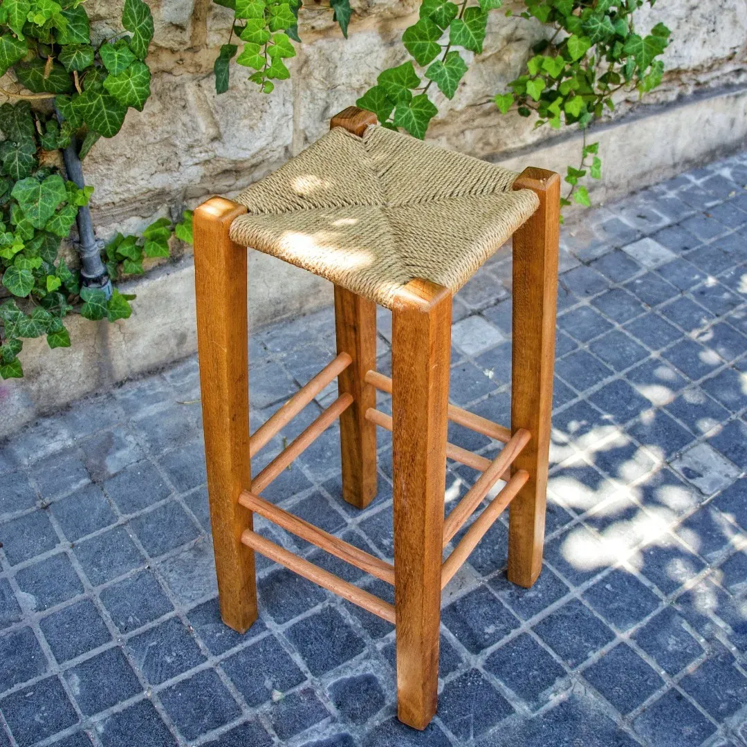 Handcrafted High Arabic Stool – Pine Wood Halfa Weave Counter Seat - 4 Kg