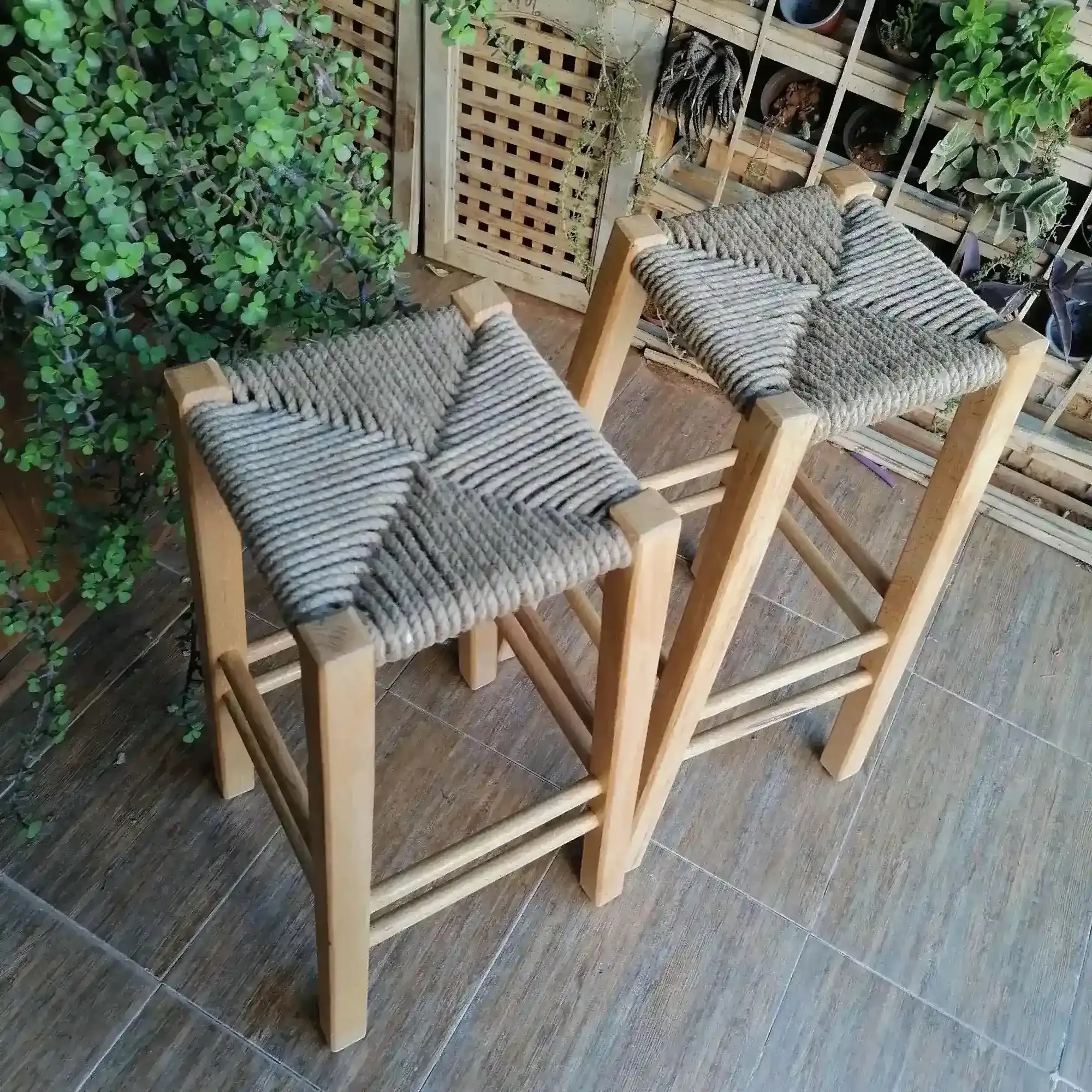 Handcrafted High Arabic Stool – Beech Wood Halfa Weave Counter Seat - 4 Kg