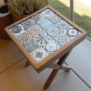 Handcrafted Small Ceramic Accent Table – Pine Wood Side Table - 3 Kg