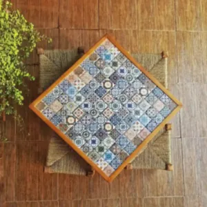 Handcrafted Ceramic Coffee Table – Pine Wood Center Table - (8–10) Kg