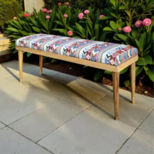 Handcrafted Modern Bench – Teak Wood Cushioned Fabric Seat - (6–8) Kg