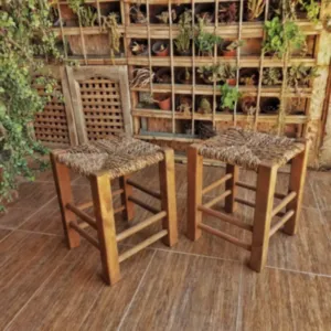Handcrafted Arabic Stool Chair – Swedish Pine Wood Halfa Weave