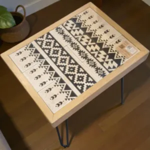 Handcrafted Rectangular Ceramic Table – Teak Wood & Iron